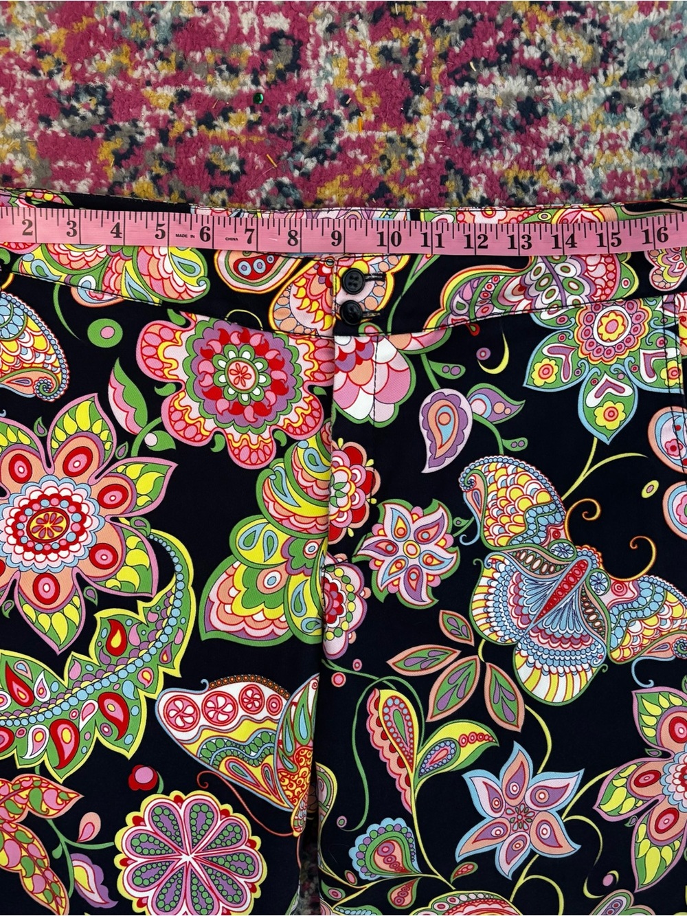 Escada Sport Kate Pants Womens 46 Us 16 Black Colorful Floral Paisley Flare Leg - Picture 10 of 15